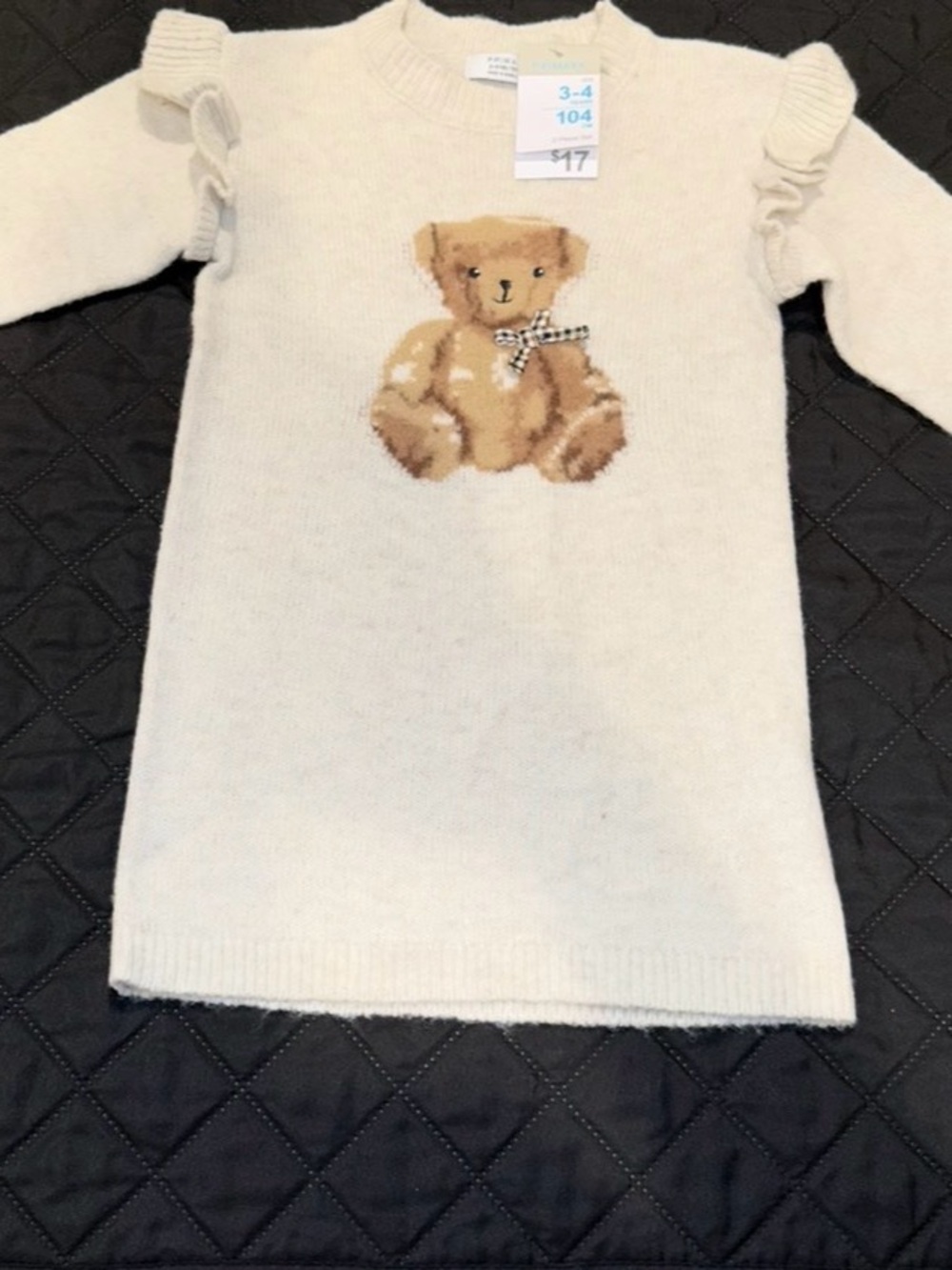Primark Cream Knit Dress with Teddy Bear Applique